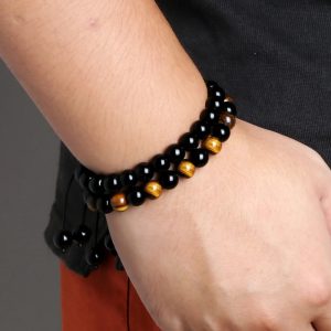 bracelet perles bleues et noires pour homme