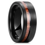 Alliance homme en acier inoxydable noir et bois véritable finition dôme poli