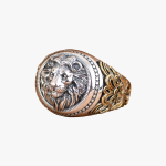 Anneau réglable tête de lion en acier inoxydable or et motifs vigne