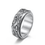 Bague homme en acier inoxydable argent vintage avec anneau rotatif sculpté