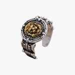 Bague lion argent massif avec finition patinée et détails ciselés