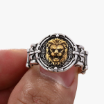 Bague lion bicolore acier inoxydable argenté