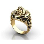 Bague lion dorée en acier haute qualité couleur or