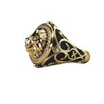 Bague lion dorée en acier haute qualité finition plaqué or brillant