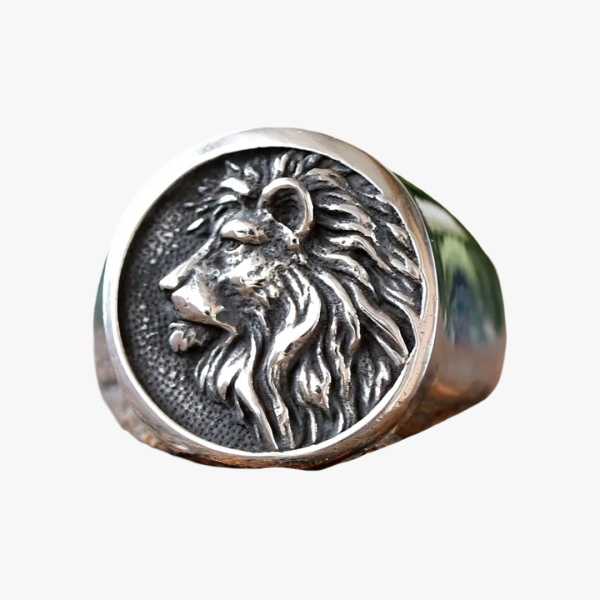 Bague lion en acier chirurgical 316L inoxydable finition argenté