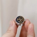 Bague lion en acier chirurgical 316L inoxydable finition vieillie