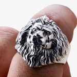 Bijou homme chevalière lion en argent porté au doight