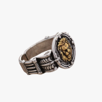 Chevalière homme tête de lion en argent vieilli au look vintage