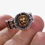 Chevalière lion sculptée symbole de force en acier inoxydable