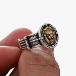 Chevalière lion style antique en argent 925 gravé pour homme