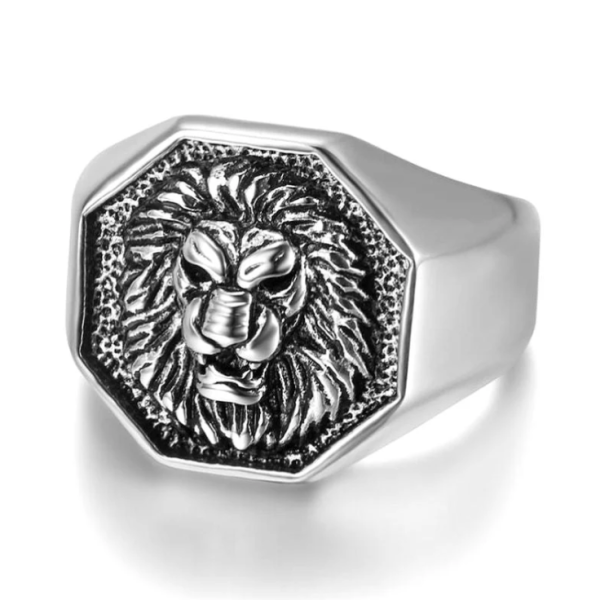 Chevalière tête de lion en acier inoxydable style punk pour homme et femme