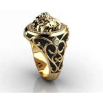 Grosse chevalière lion or jaune sculptée bijou royal pour homme