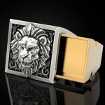 Grosse chevalière lion pour homme en acier massif look motard punk