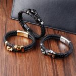 Bracelet Biker en corde Tressé-Crâne avec fermoir