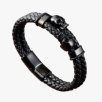 Bracelet Biker en corde Tressé Noir-Crâne avec fermoir