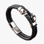 Bracelet Biker en corde Tressé argent-Crâne avec fermoir