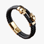Bracelet Biker en corde Tressé or-Crâne avec fermoir