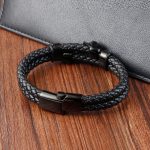 arriere Bracelet Biker en corde Tressé Noir-Crâne avec fermoir