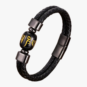 Bracelet cuir homme obsidienne – fermoir magnétique fond blanc