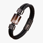 Bracelet cuir homme pierre naturelle agate marron fond blanc
