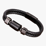 Bracelet cuir homme pierre naturelle agate noire fond blanc