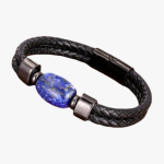 Bracelet cuir homme pierre naturelle lapis-lazuli fond blanc