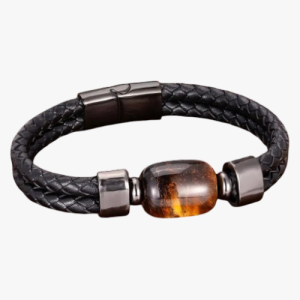 Bracelet homme cuir et œil de tigre fond blanc