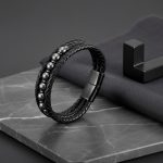 Bracelet homme cuir tressé et hématite design