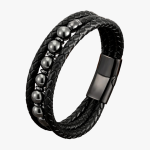 Bracelet homme cuir tressé et hématite fond blanc