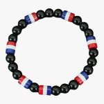 Bracelet homme obsidienne noire – bleu blanc rouge fond blanc