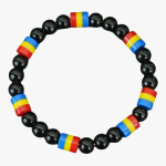 Bracelet homme obsidienne noire – drapeau Roumanie fond blanc