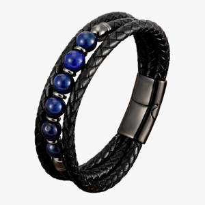 Bracelet homme tressé lapis lazuli – fermoir magnétique