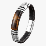 Bracelet homme cuir marron et œil de tigre – acier élégant