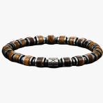 Bracelet homme en rondelles d'œil de tigre et hématite fond blanc