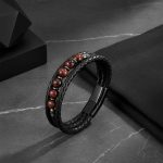 bracelet homme cuir tressé et œil de tigre rouge design