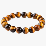 Bracelet en grosses perles d'œil de tigre doré de 10 mm fond blanc