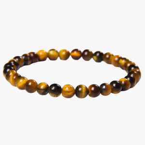 Bracelet en perles d'œil de tigre doré de 6 mm présenté en fond blanc