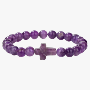 Bracelet améthyste croix – pierre naturelle fond blanc
