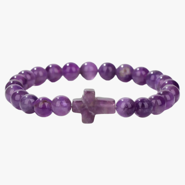 Bracelet améthyste croix – pierre naturelle fond blanc