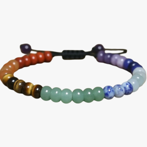 Bracelet 7 chakras en pierres naturelles multicolores sur cordon ajustable avec perles d'améthyste