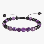 racelet en améthyste violette facettée, onyx et acier fond blanc