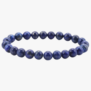 Bracelet homme élastique en perles de lapis-lazuli bleu moucheté de pyrite dorée