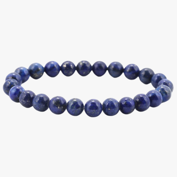 Bracelet homme élastique en perles de lapis-lazuli bleu moucheté de pyrite dorée