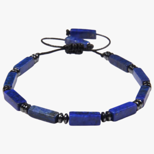 Bracelet homme en bâtonnets de lapis-lazuli et hématite sur cordon ajustable