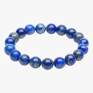 Bracelet homme élastique en grosses perles de lapis-lazuli bleu moucheté de pyrite