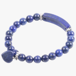 Bracelet en lapis-lazuli avec cœur et barre en lapis-lazuli et séparateurs argentés à strass