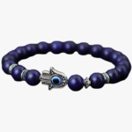Bracelet en lapis-lazuli avec main de Fatma en argent et œil bleu protecteur