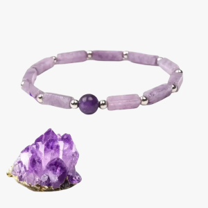 bracelet élastique en tubes d'améthyste perles acier et pierre
