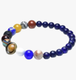 Bracelet système solaire lapis-lazuli bleu perles planètes multicolores élastique homme