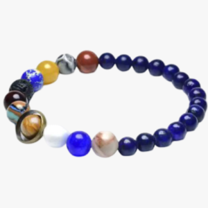Bracelet système solaire lapis-lazuli bleu perles planètes multicolores élastique homme